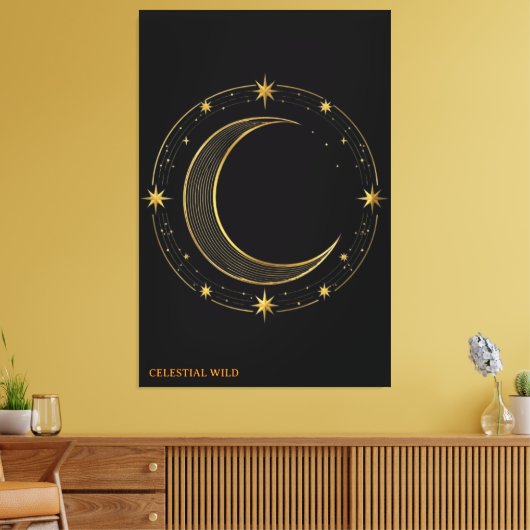 Canvas Luxe Zwart Goud Hemels Maan Kunst Afdruk (Insitu (Woonkamer))