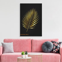 Canvas Majestueuze Gouden Palmblad Tropische Kunst