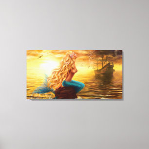 Canvas Mermaid sunset Afdruk