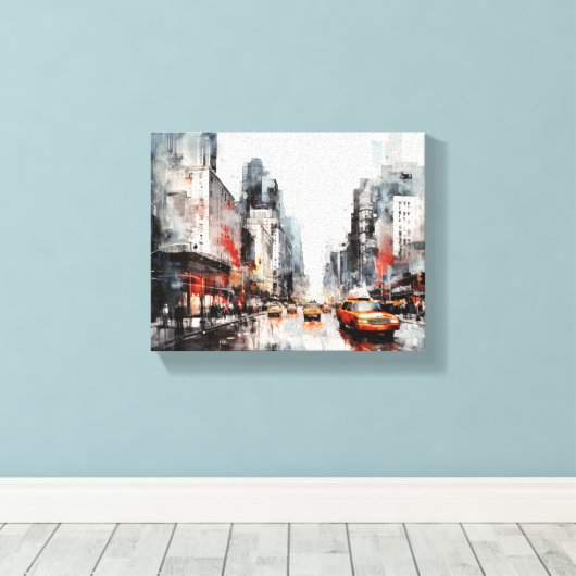 Canvas met New York City, beschilderd landschap. (Insitu (Houten vloer))