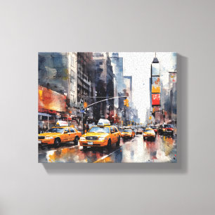 Canvas met New York City, beschilderd landschap.