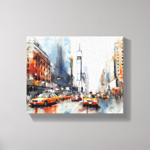 Canvas met New York City, beschilderd landschap. Afdruk
