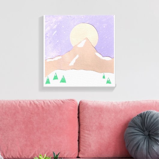 Canvas met Snowy Mountain Scene (Insitu (Woonkamer))