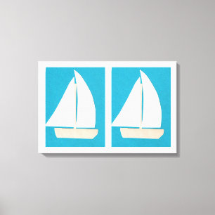Canvas met zeilboten op een Turquoise achtergrond Afdruk