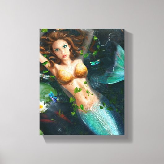 Canvas Mooie zeemeermin in meer met leugens (Voorkant)