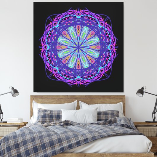 Canvas, Paarse roze zwarte Kaleidoscope Mandala Ar Canvas Afdruk (Insitu (Slaapkamer))