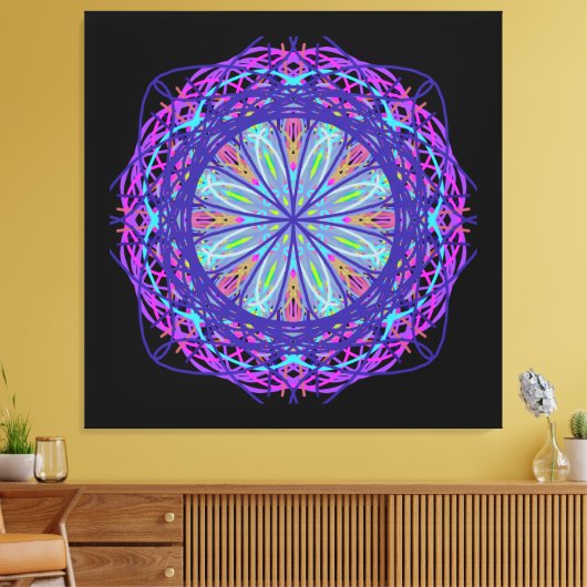 Canvas, Paarse roze zwarte Kaleidoscope Mandala Ar Canvas Afdruk (Insitu (Woonkamer))