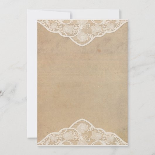  canvas, papier & kant look bruiloft uitnodigen kaart (Achterkant)