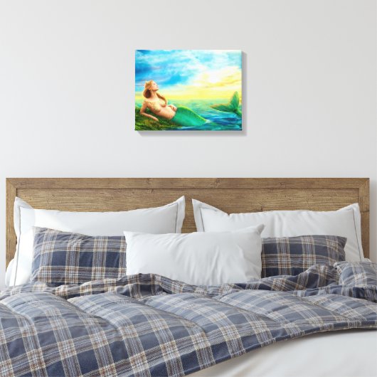Canvas Print Fantasy mermaid op zonsondergang (Insitu (Slaapkamer))