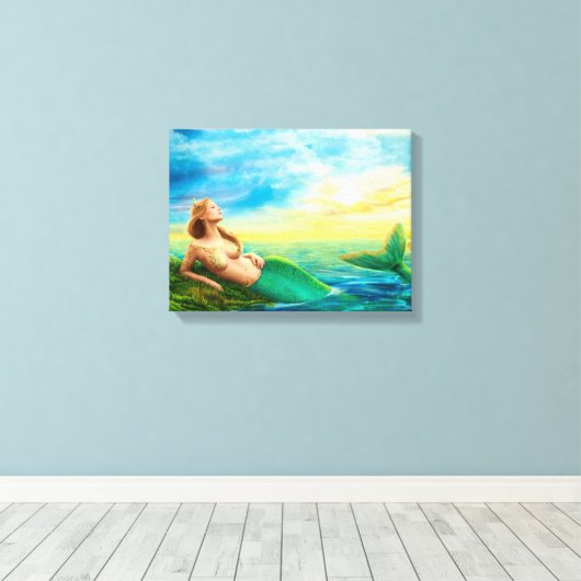 Canvas Print Fantasy mermaid op zonsondergang (Insitu (Houten vloer))