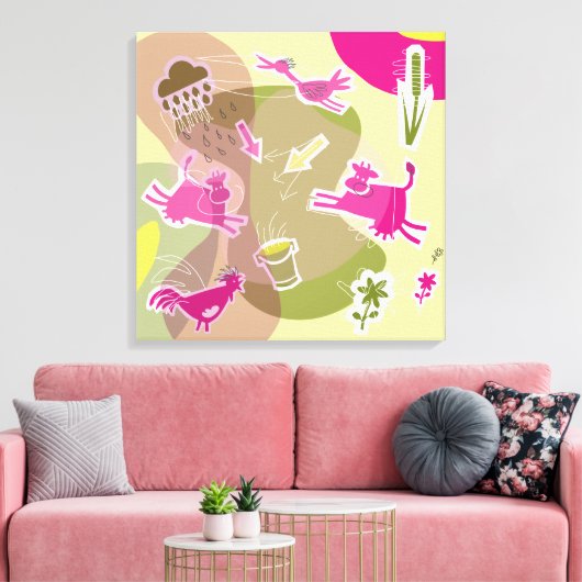 canvas roze koeien (Insitu (Woonkamer))
