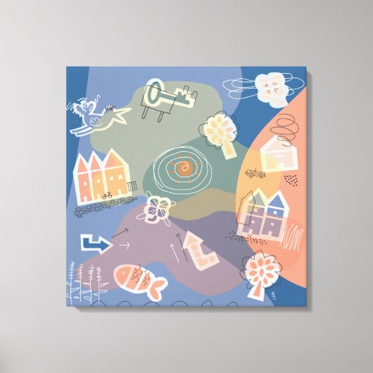 canvas stad blauw (Voorkant)