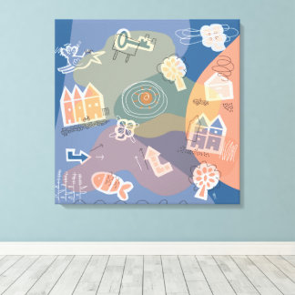 canvas stad blauw afdruk