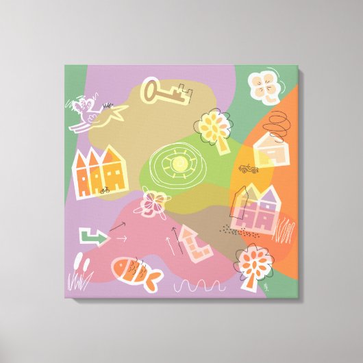 canvas stad huizen oranje (Voorkant)