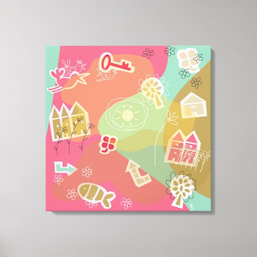 canvas stad roze (Voorkant)