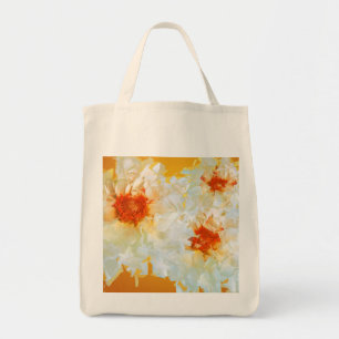 Canvas tas Bloemen Wit Sinaasappel kubist