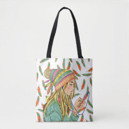 Canvas tas Boho Pet Meisje Veer