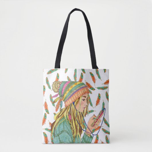 Canvas tas Boho Pet Meisje Veer (Voorkant)
