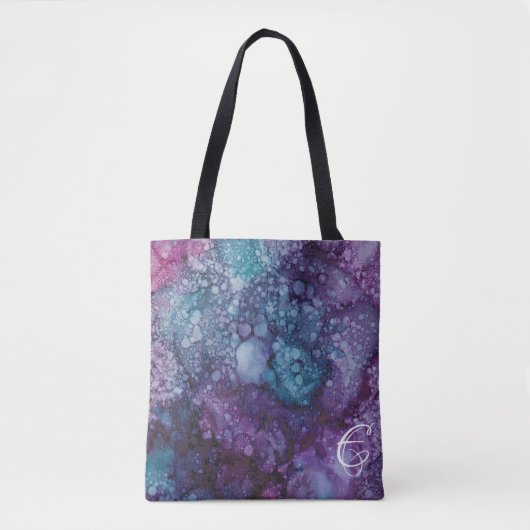 Canvas tas, "Colorburst Inkblots/Bluegreen-Paars" Draagtas (Voorkant)