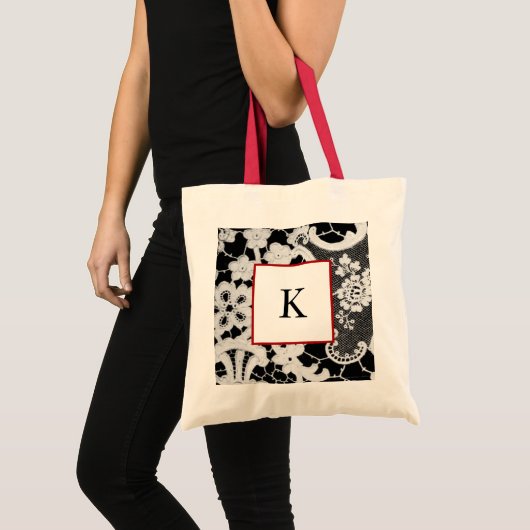 CANVAS TAS CUSTOM INITIAAL ANTIEK LACE PATROON (Voorkant (product))
