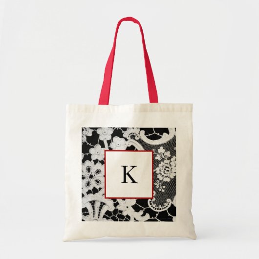 CANVAS TAS CUSTOM INITIAAL ANTIEK LACE PATROON (Voorkant)