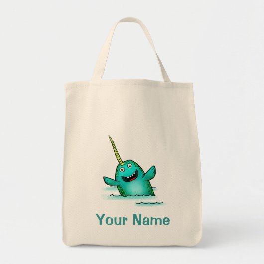 canvas tas, Cute Narwhal Cartoon, gebruik Jouw naa Tote Bag (Voorkant)