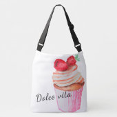 Canvas tas Dolce vita met raspbertenscakelvormig o (Voorkant)