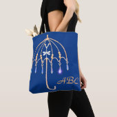 Canvas tas - Draad paraplu en Initialen op blauw (Dichtbij)