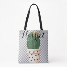 Canvas tas Gingham met Cactus pot