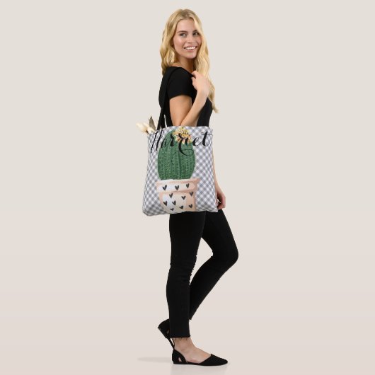 Canvas tas Gingham met Cactus pot (Op model)