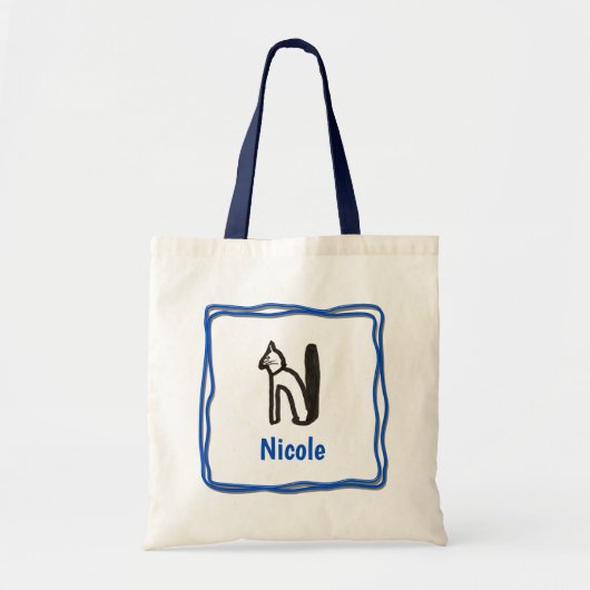 Canvas tas - Kat letter N met naam in Lijst (Voorkant)