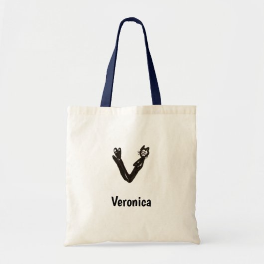Canvas tas - Kat letter V met naam (Voorkant)