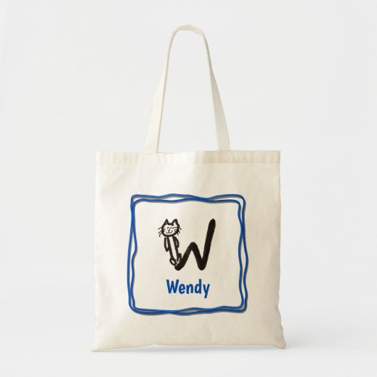 Canvas tas - Kat letter W met naam in Lijst (Voorkant)