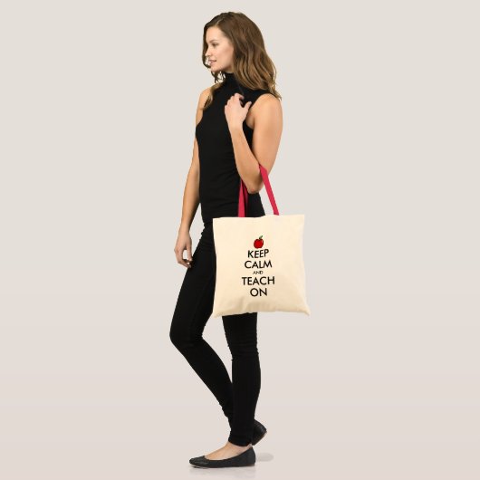 Canvas tas leraar | Rode appel houdt kalm en onder (Voorkant (model))