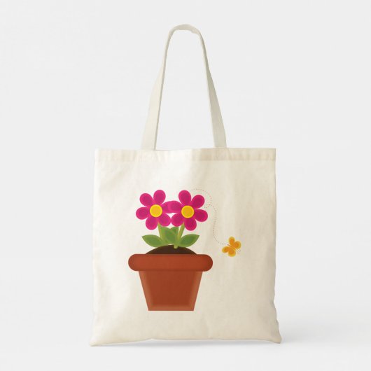 Canvas tas met aangetaste bloem en vlinder (Achterkant)