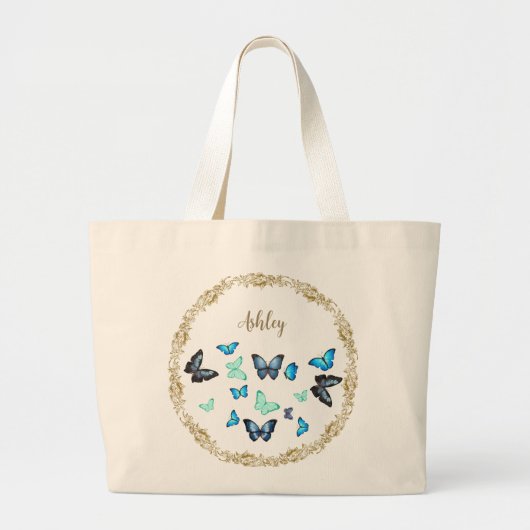 Canvas tas met blauw Butterflies & Floral design (Voorkant)