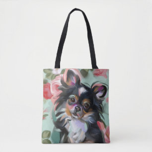 Canvas tas met Chihuahua art bloem