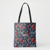 Canvas tas met een Folk Art Design in Donkerblauw (Voorkant)