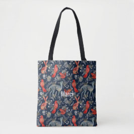 Canvas tas met een Folk Art Design in Donkerblauw