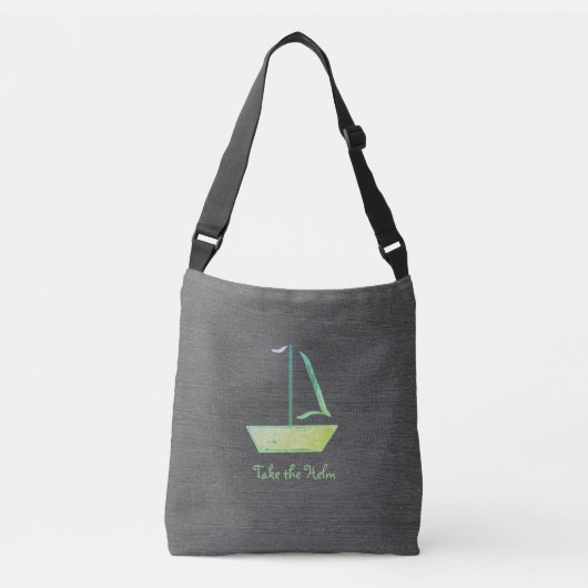canvas tas met groene zeilboot (Voorkant)