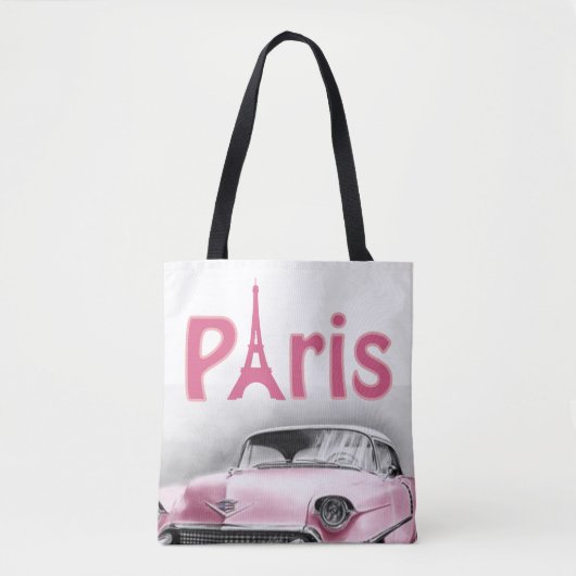 Canvas tas Paris Frankrijk Roze auto (Voorkant)