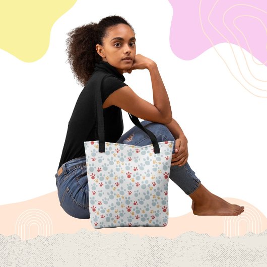 Canvas tas Rainbow Paw Print Pattern