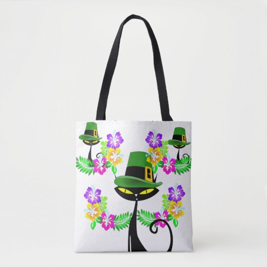 Canvas tas Saint Patrick's Day Cat Floral (Voorkant)