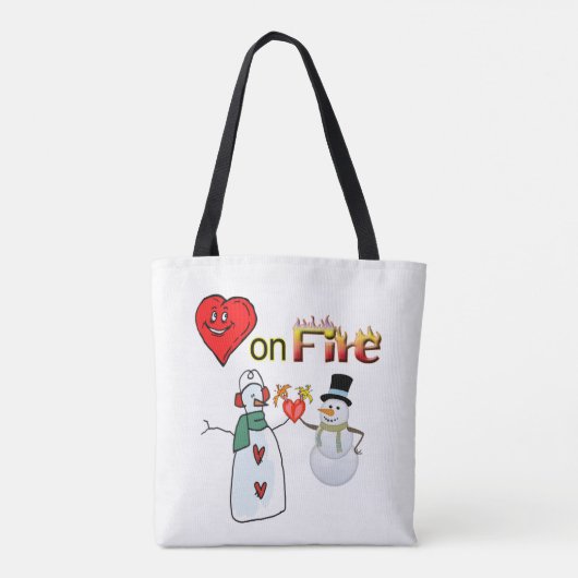 Canvas tas Valentijnsdag harten op vuur sneeuwman (Achterkant)