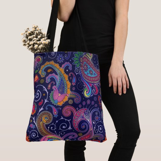 Canvas tas van Large Blue Boho Paisley (Dichtbij)