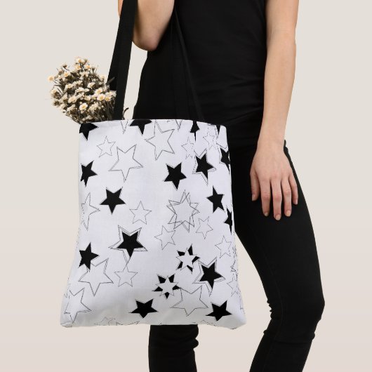 Canvas tas zwarte en witte sterren (Dichtbij)