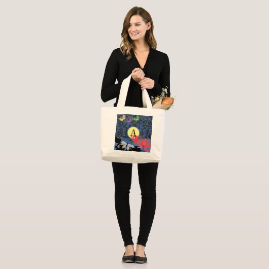 Canvas tas ZWARTE LACE CUSTOM INITIAAL EN BUTTERFL (Voorkant (model))