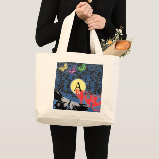 Canvas tas ZWARTE LACE CUSTOM INITIAAL EN BUTTERFL (Voorkant (product))