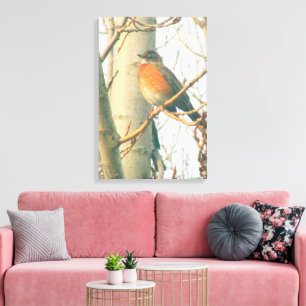 Canvas - Winter Robin op tak Afdruk