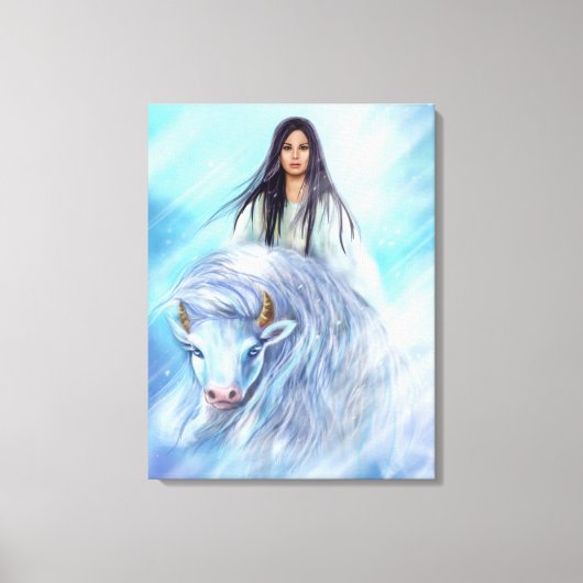 Canvas Witte Buffalo Kalf Vrouw Afdruk (Voorkant)